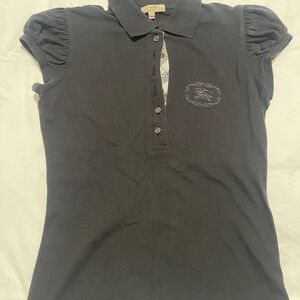 Burberry Black Fitted Puff Sleeve Polo Shirt